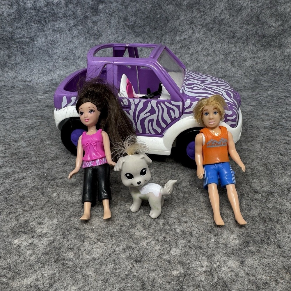 Vintage Polly Pocket Snow Cool Winter Cruiser Jeep Boy Girl Dolls Dog Purple